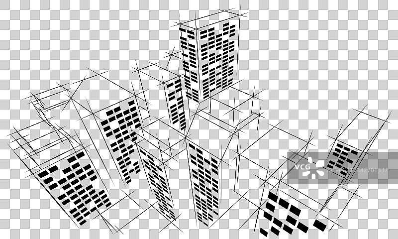 手绘城市摩天大楼背景轮廓图片素材