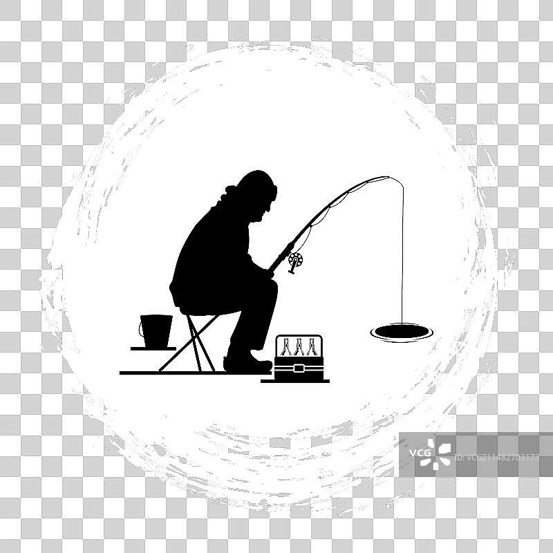 老人冰钓剪影图片素材