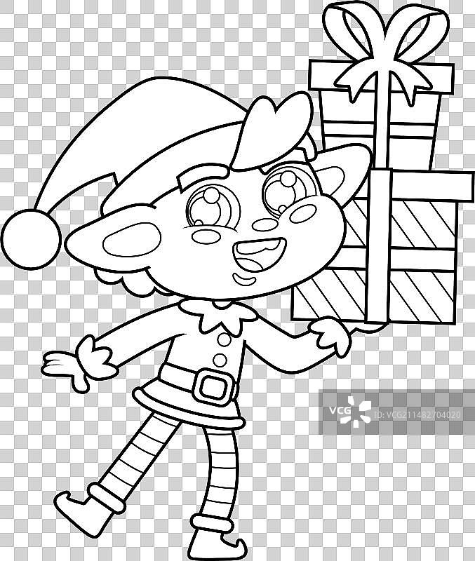 有趣的圣诞精灵卡通角色轮廓图片素材