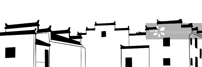 江南古风新中式徽派建筑插画图片素材