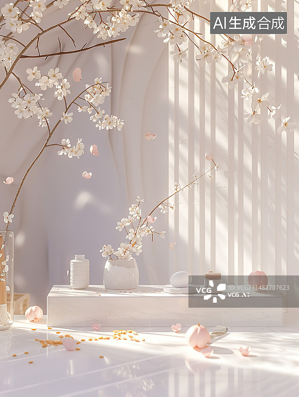 【AI数字艺术】春日清新风格产品背景图，初春风格图片素材