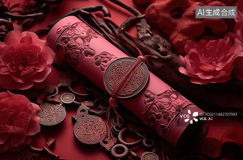 【AI数字艺术】放在桌子上的金色的花图片素材