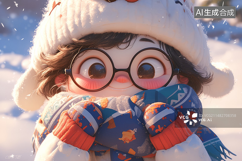 【AI数字艺术】冬季装束的孩子卡通图片素材