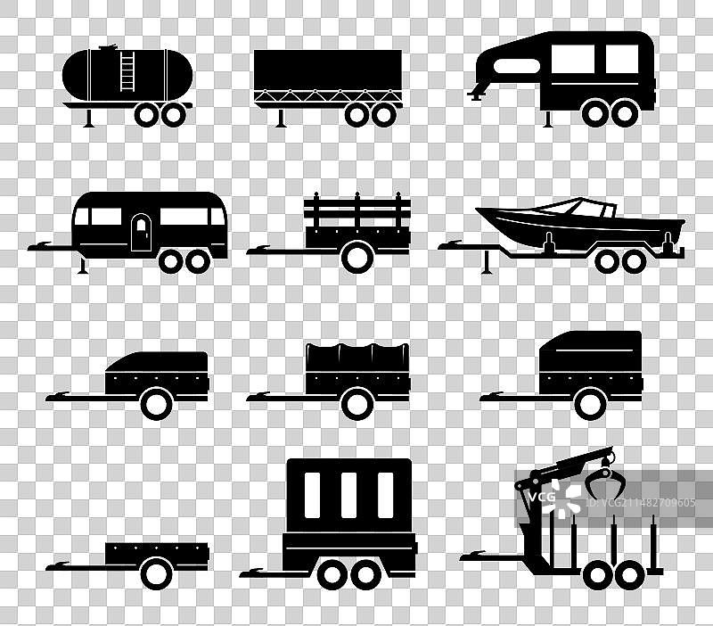 黑色汽车拖车轮廓货物图片素材