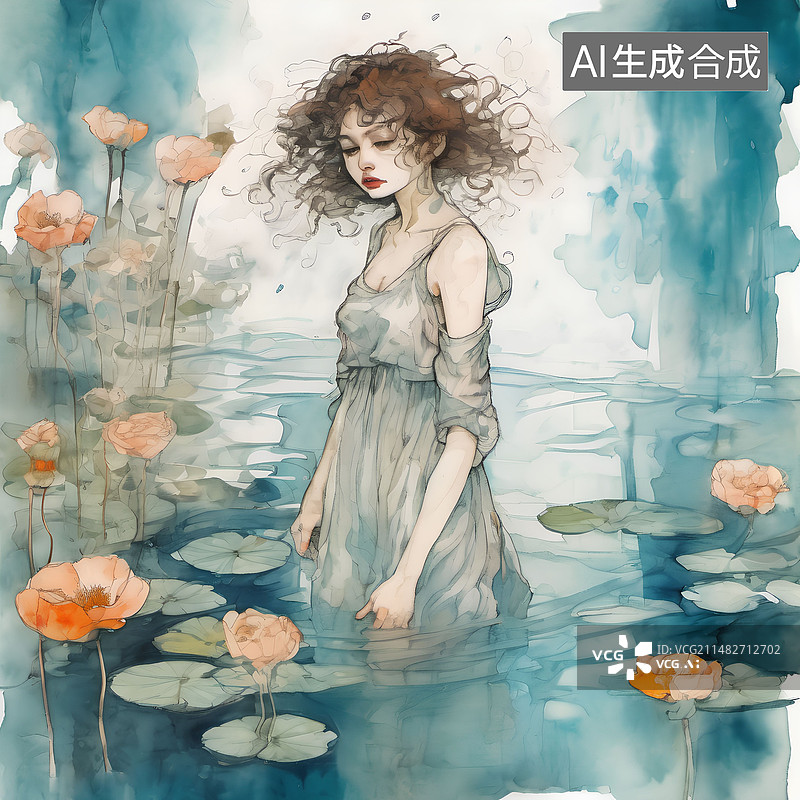 【AI数字艺术】水中少女图片素材