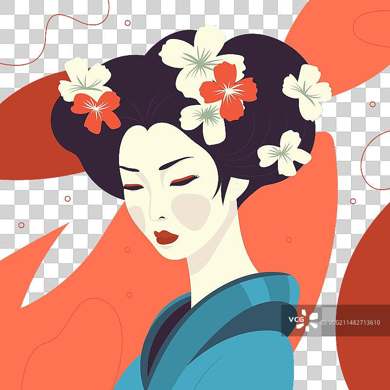 手绘艺伎（白色背景）图片素材