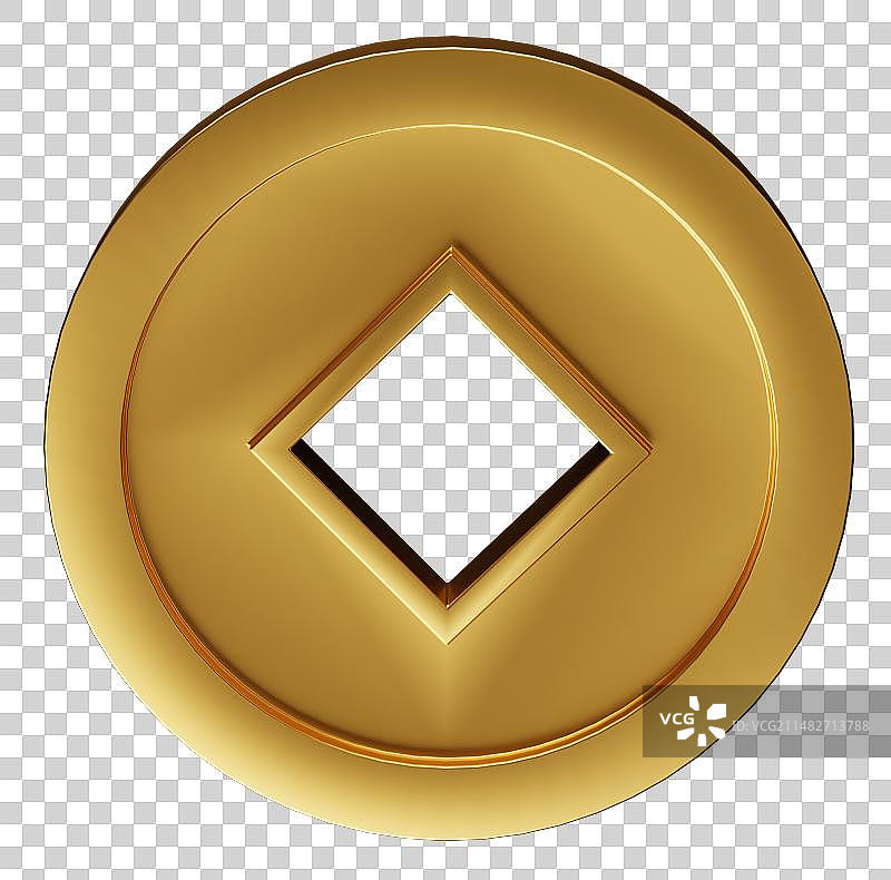 3D渲染圆形方孔古钱金币免抠元素图片素材