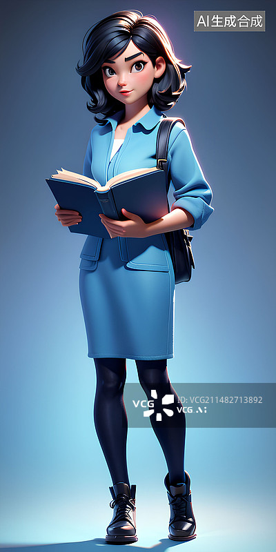 【AI数字艺术】手拿书本的女人图片素材
