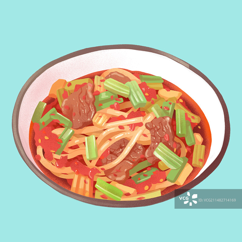 美食新疆炒米粉米线手绘插画图片素材