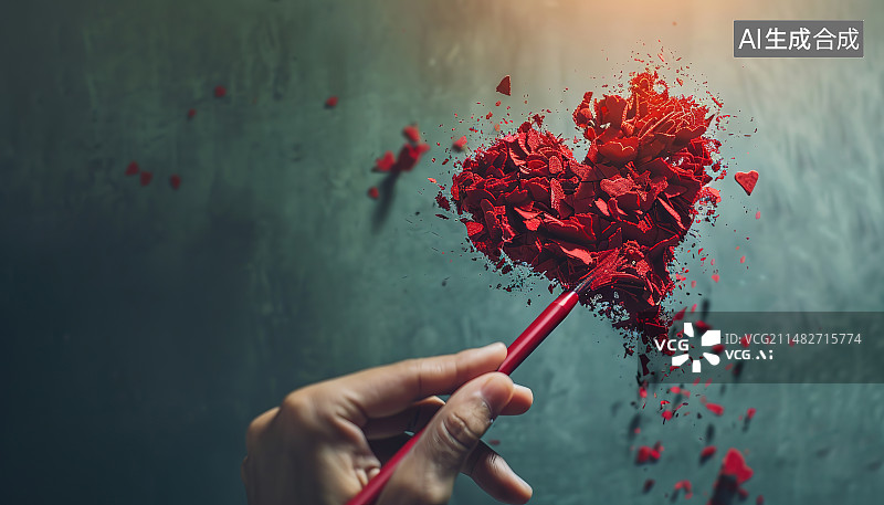 【AI数字艺术】不规则的手拿着红色的玫瑰靠在墙上图片素材