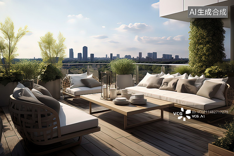 【AI数字艺术】豪华别墅露台花园图片素材