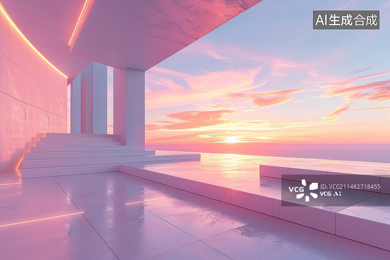 【AI数字艺术】晚霞建筑结构留白背景图图片素材