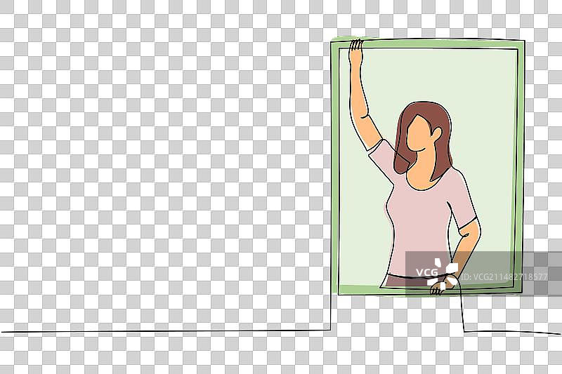 连续单线画站立的年轻女人图片素材