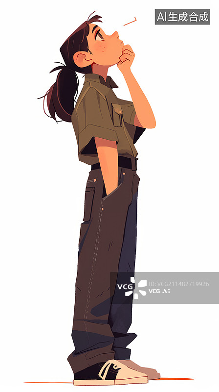 【AI数字艺术】扁平插画思考的女人图片素材