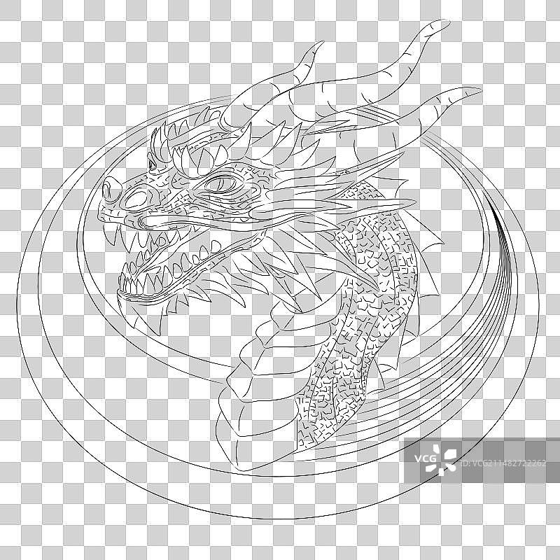 戒指中的木龙线条艺术 - 2024年标志图片素材