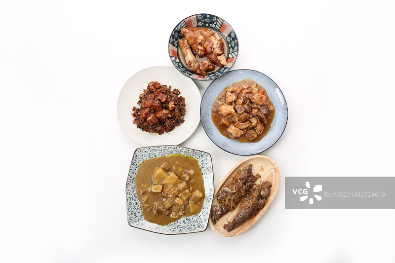 红烧猪手姜丝小黄鱼咖喱汁牛腩栗子焖鸡梅菜红烧肉图片素材