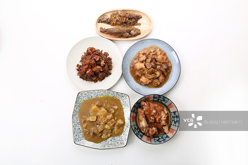 红烧猪手姜丝小黄鱼咖喱汁牛腩栗子焖鸡梅菜红烧肉图片素材