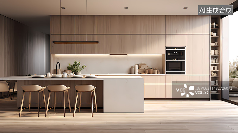 【AI数字艺术】现代厨房装修效果图图片素材