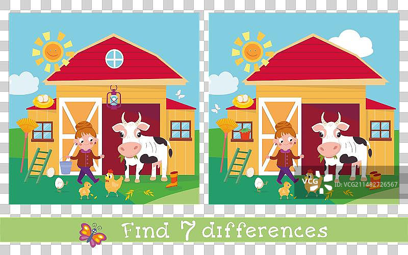 可爱的儿童农民与动物（找茬游戏）图片素材