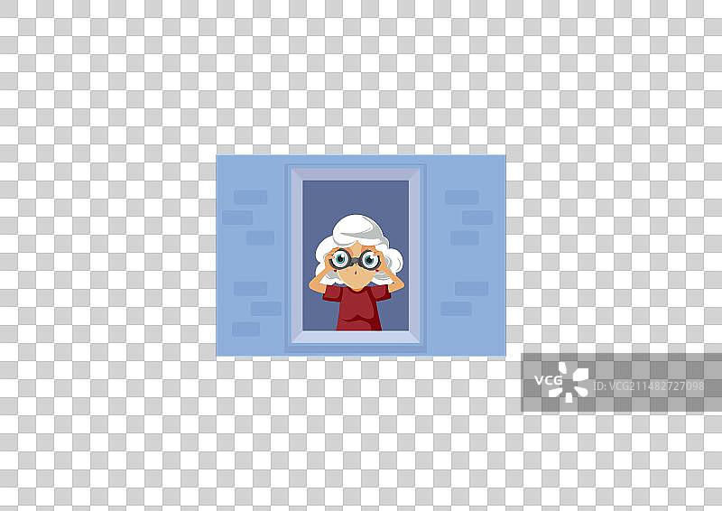 好奇的老年邻居从窗户窥视图片素材