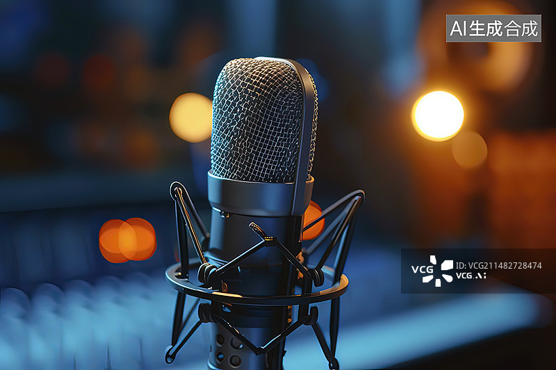 【AI数字艺术】录音棚麦克风图片素材