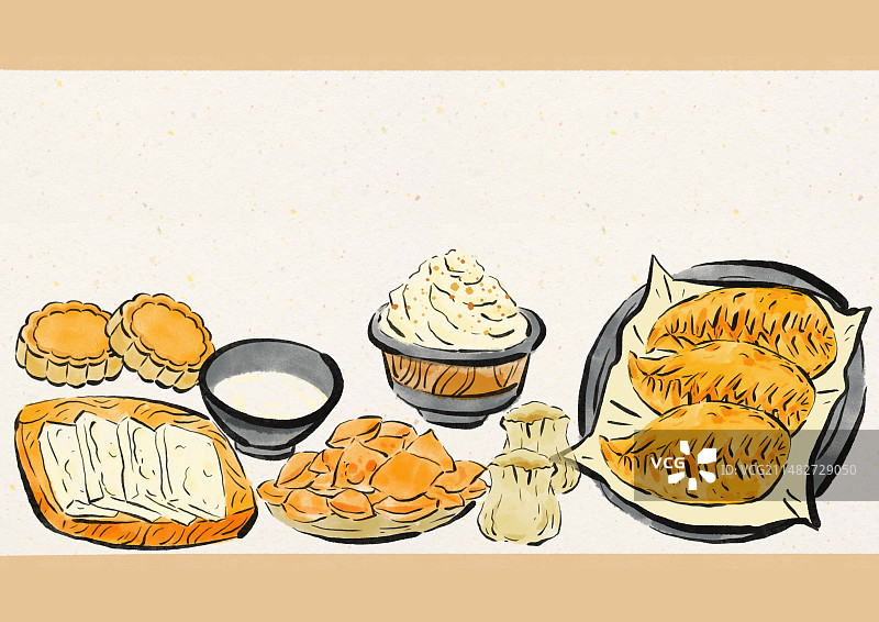 水墨风内蒙古美食插画图片素材