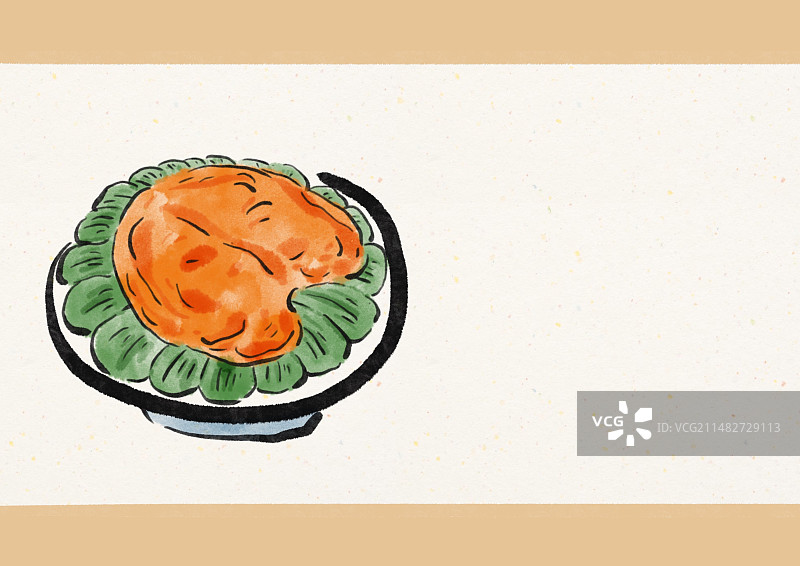 水墨风内蒙古美食插画-扒驼掌图片素材