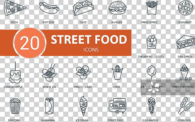 街头食品轮廓图标创意合集图片素材
