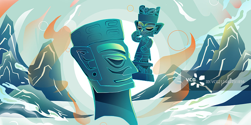 四川古文化三星堆考古插画图片素材