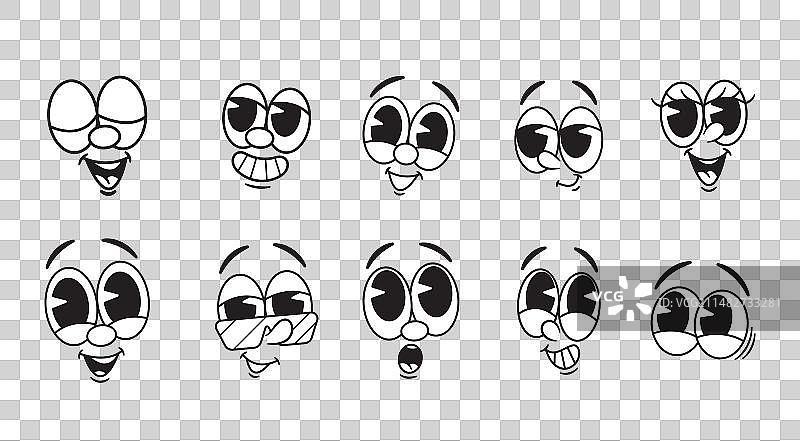 有趣的复古卡通表情符号套装图片素材