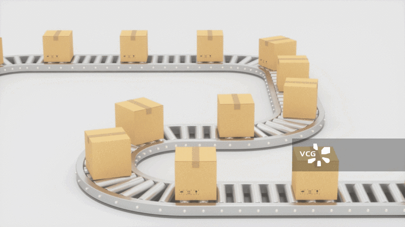 包装纸箱与货物传送带图片素材