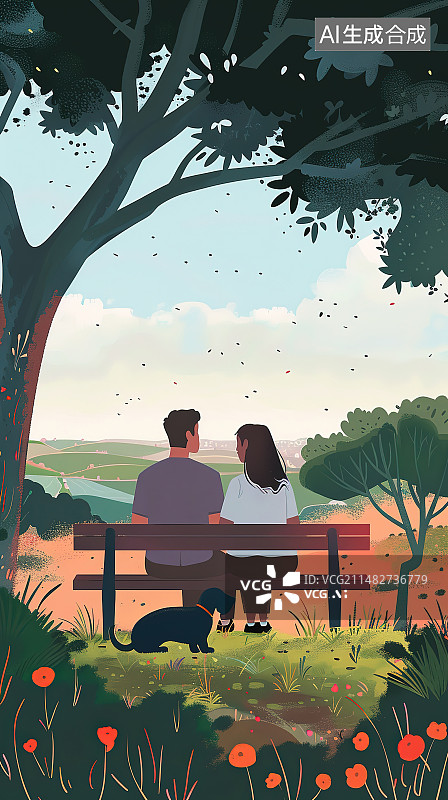 【AI数字艺术】一对夫妇坐在公园的长椅上图片素材