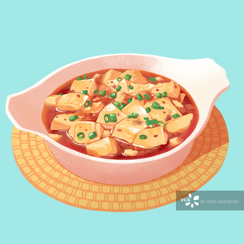 美食川菜麻婆豆腐手绘插画图片素材