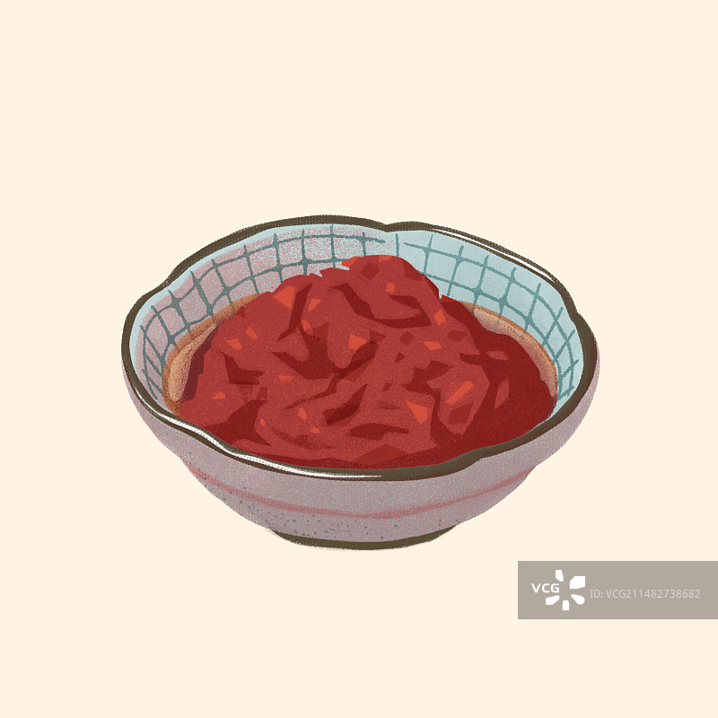 美食调料一碗豆瓣酱辣椒酱肉酱手绘插画图片素材
