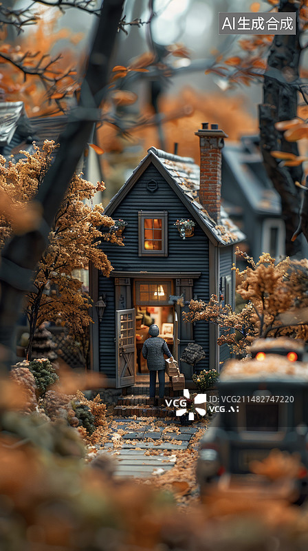 【AI数字艺术】移轴微缩景观快递员送快递图片素材