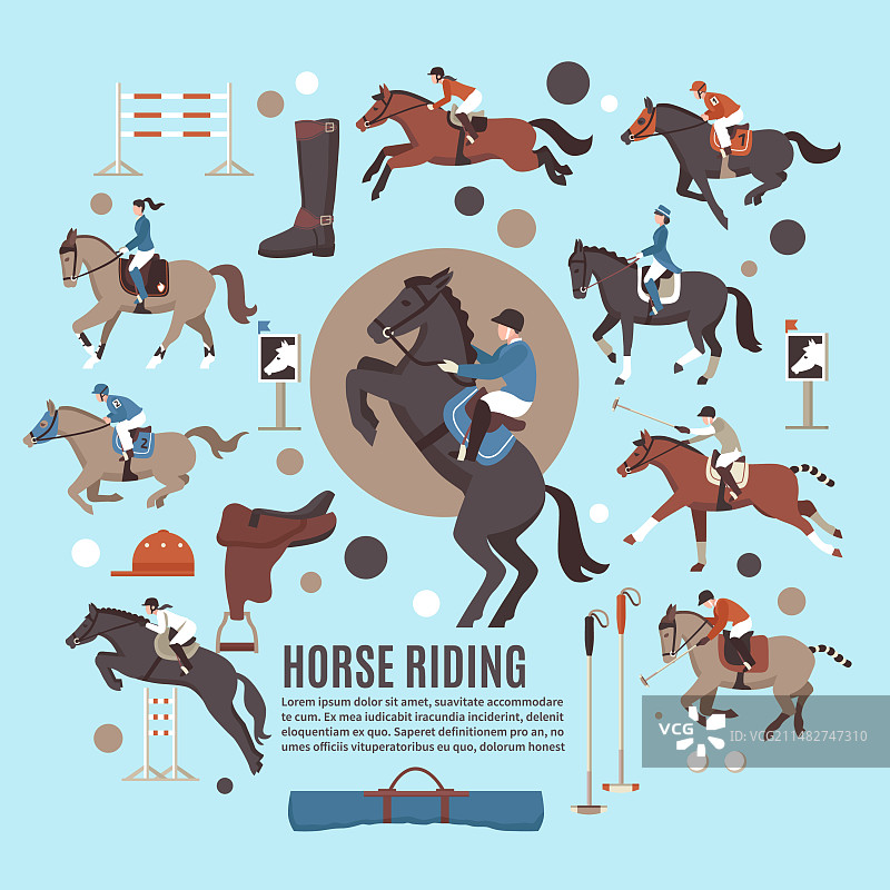 扁平风格骑马组合图片素材