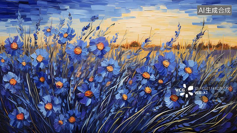 【AI数字艺术】复古矢车菊油画背景图片素材