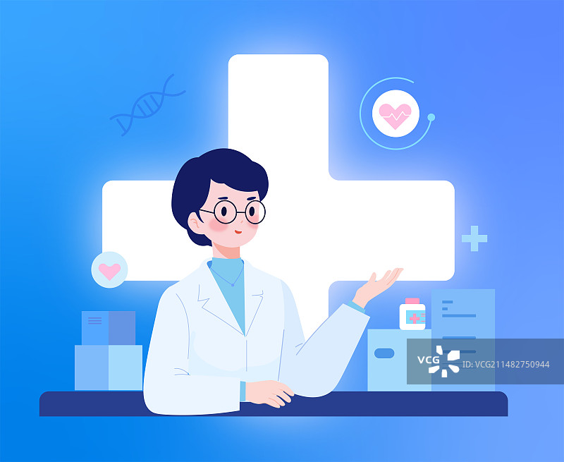 妇科女医生工作场景半身像矢量插画图片素材