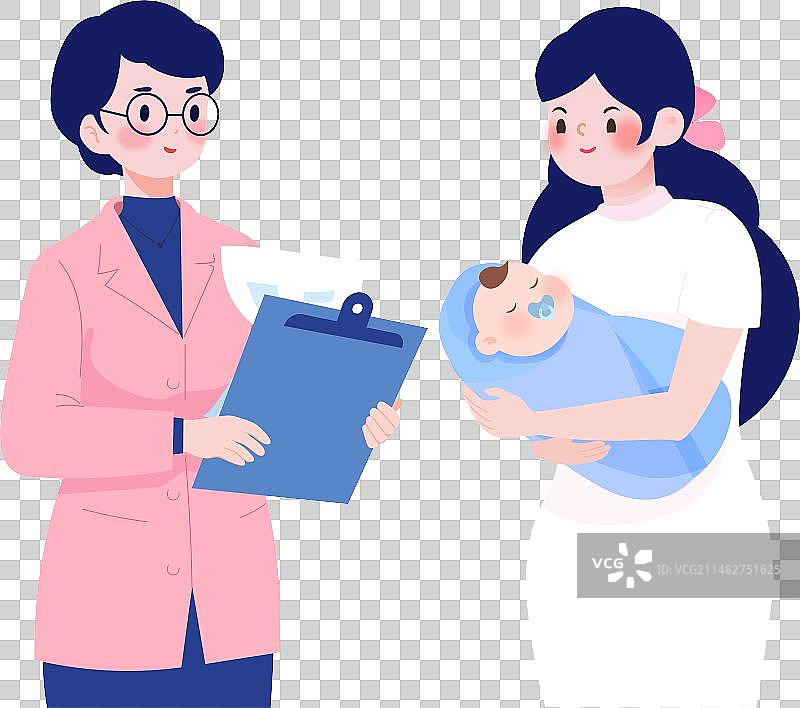 抱着孩子的女人妈妈矢量插画和医生沟通场景图片素材