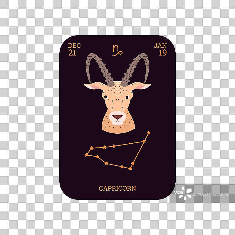 摩羯座星座扁平风格深色卡片图片素材