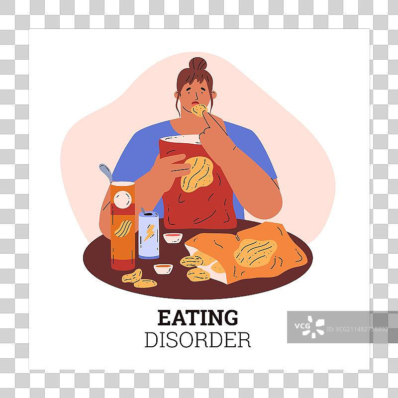 女人吃薯片和苏打，快餐图片素材