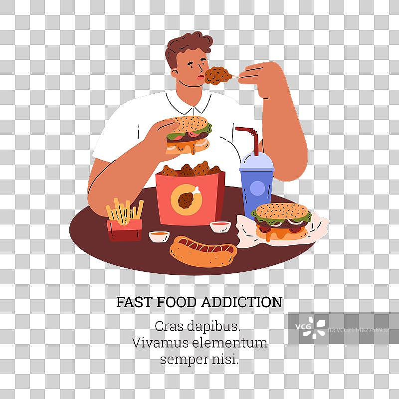 男人吃汉堡、炸鸡和热狗图片素材