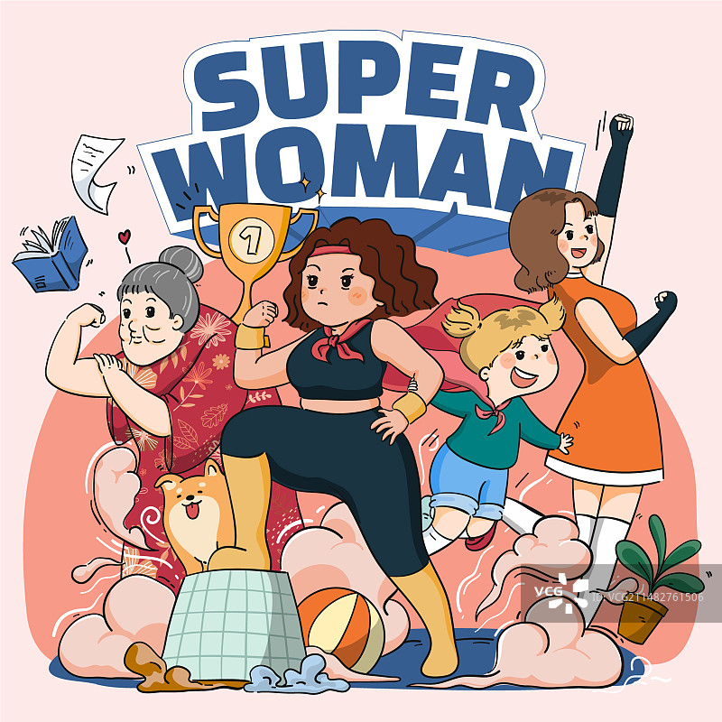 手绘妇女节女超人插图图片素材