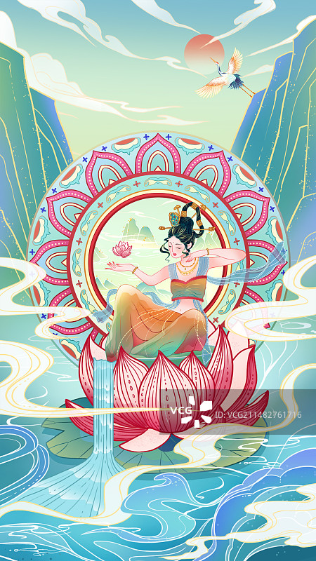 中国风敦煌飞天仙女国潮插画图片素材