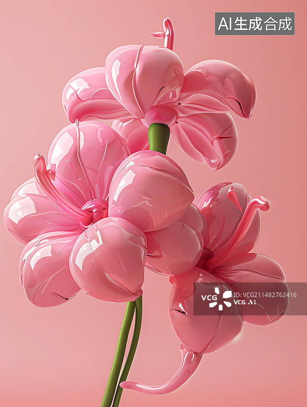 【AI数字艺术】3d膨胀风半透明鲜花花束花卉插画图片素材