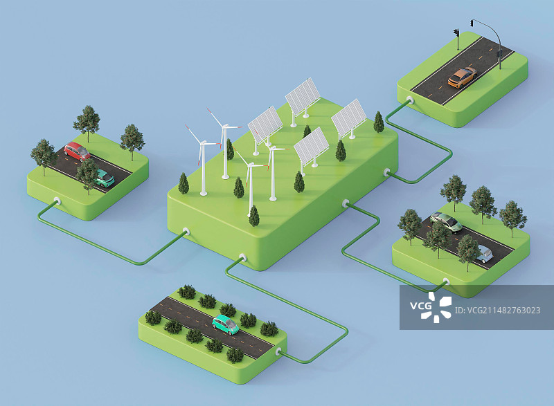 街道上的高角度3D电动汽车图片素材