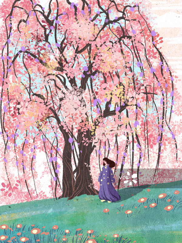 插画作品《樱花树下》图片素材