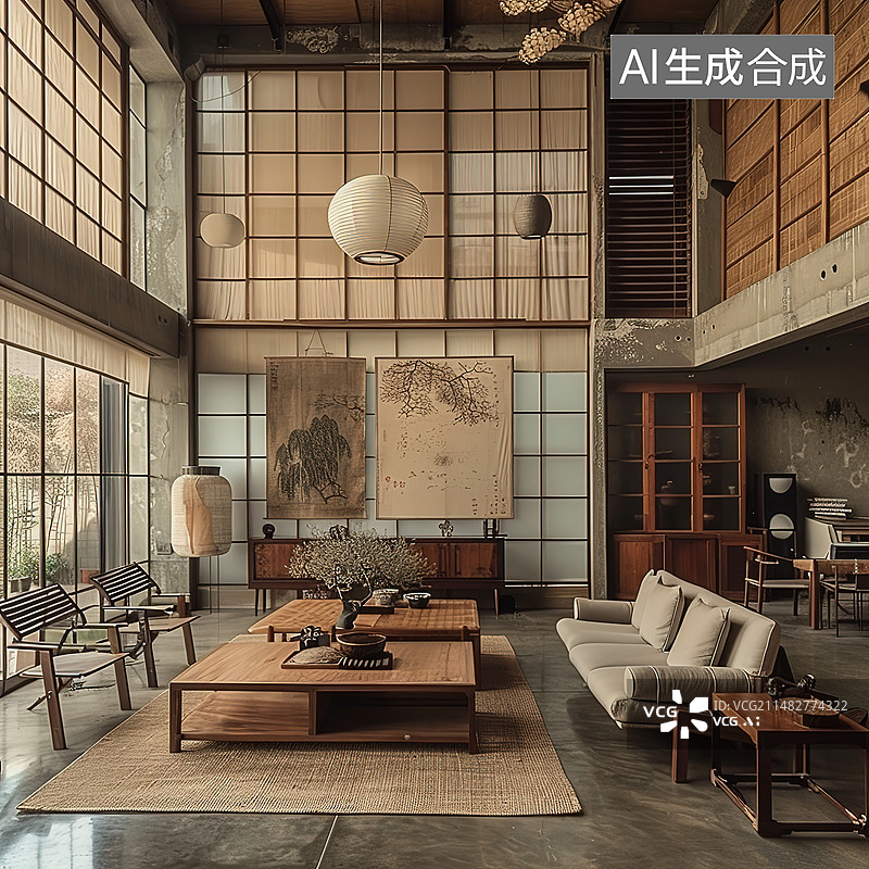 【AI数字艺术】现代豪华风格的样板房内部客厅图片素材