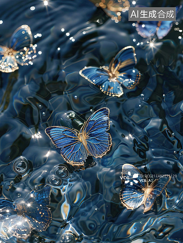 【AI数字艺术】蝴蝶在花上授粉的特写镜头图片素材