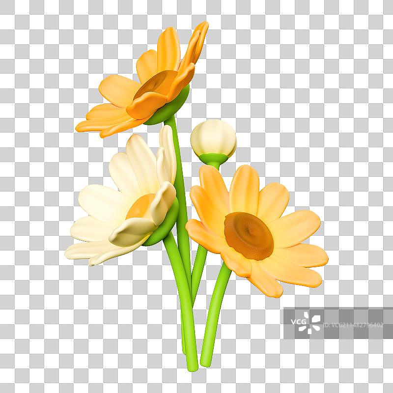 3D插画元素春天春日踏青赏景鲜花盛放图片素材